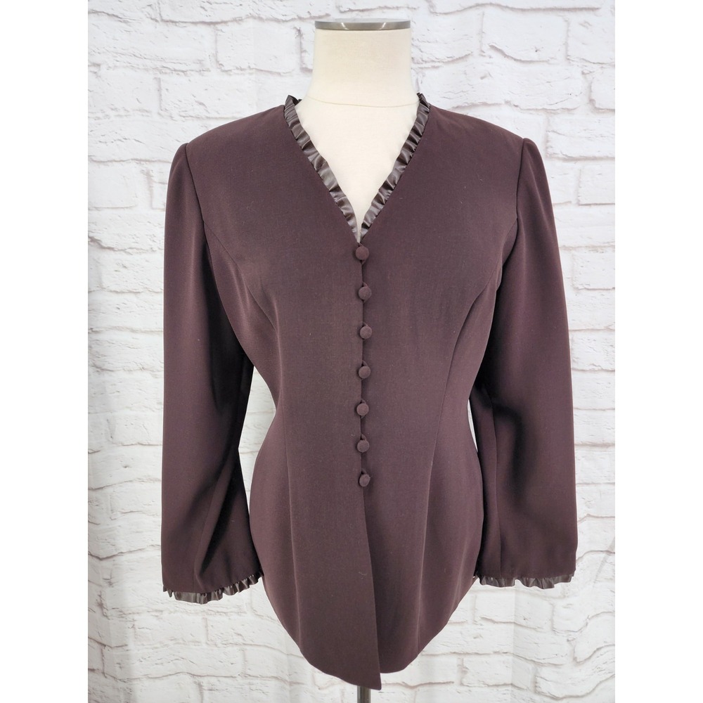 Vintage Donna Morgan Chocolate Brown Blazer Edwardian Victorian Ruffle Size 8‎